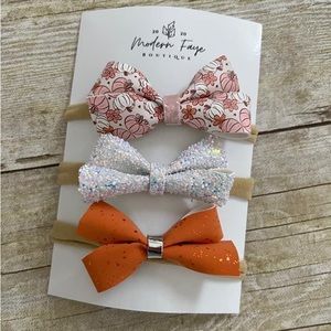Pumpkin Trios Hairbows on Nylon Headbands